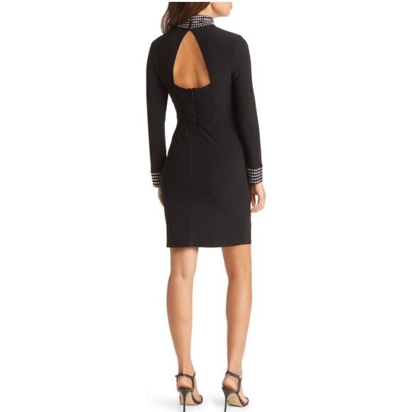 Eliza J Bead Detail Long Sleeve Sheath Dress In Black size 10 NWOT - Picture 3 of 13